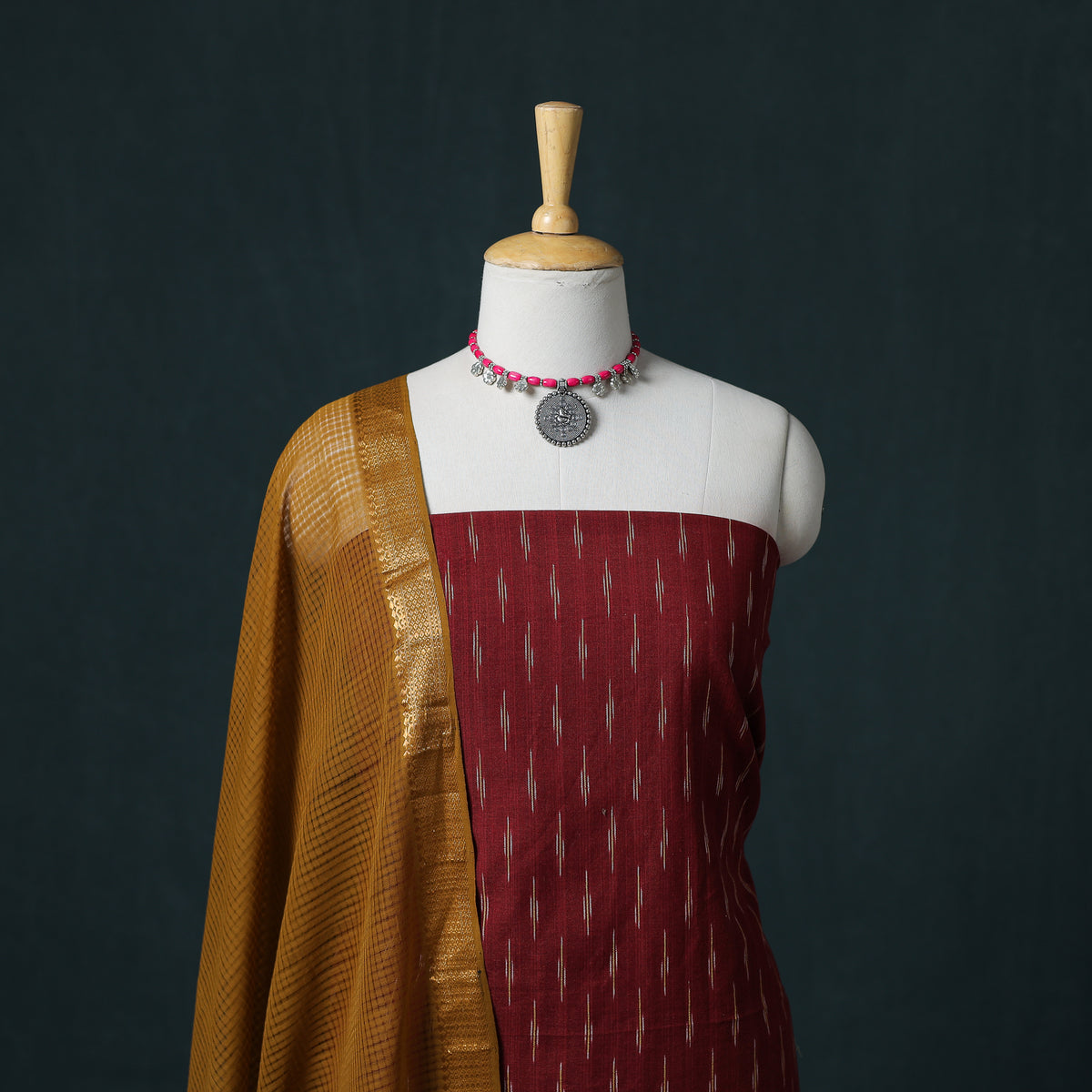 Pochampally Ikat Cotton Unstitched Dress Material: Kurta & Dupatta 26