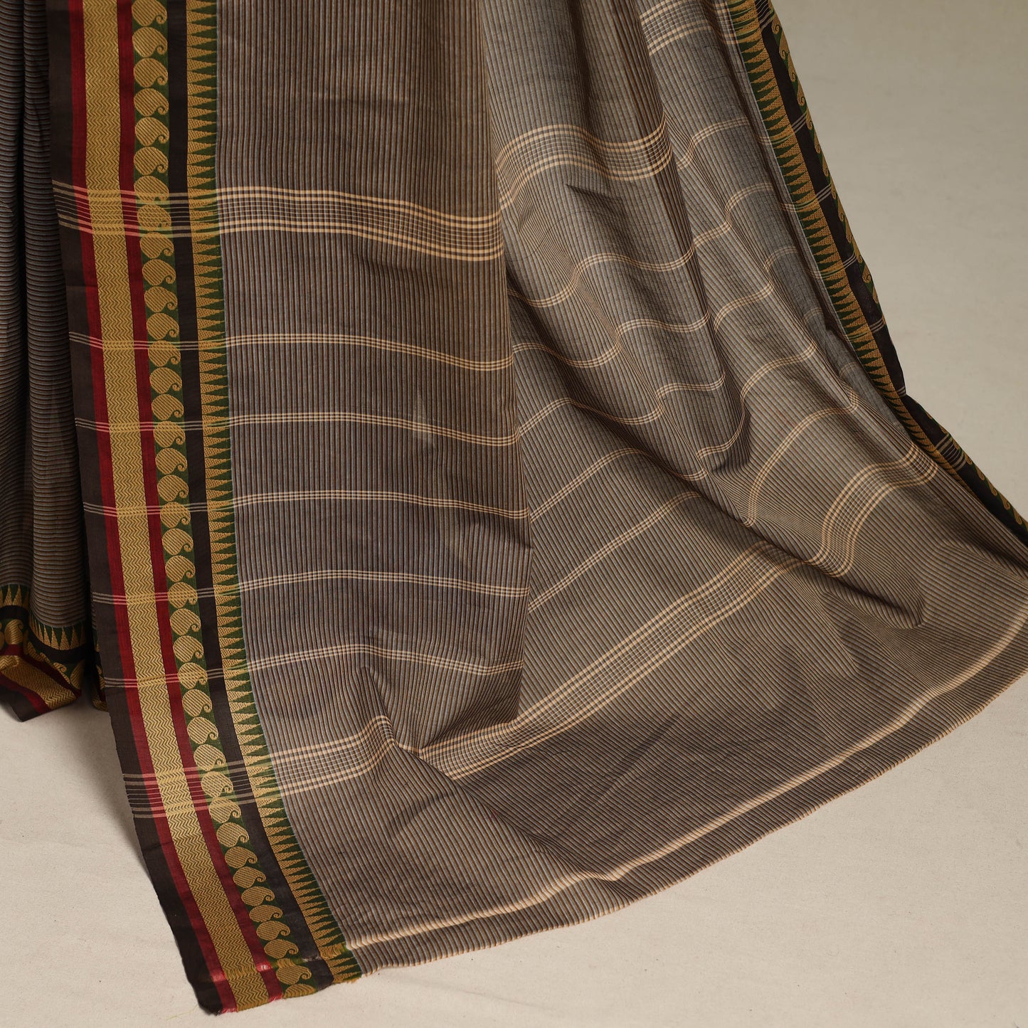 Brown - kandangi chettinad cotton saree with border 15