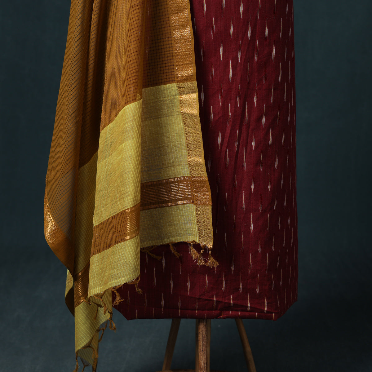 Pochampally Ikat Cotton Unstitched Dress Material: Kurta & Dupatta 26