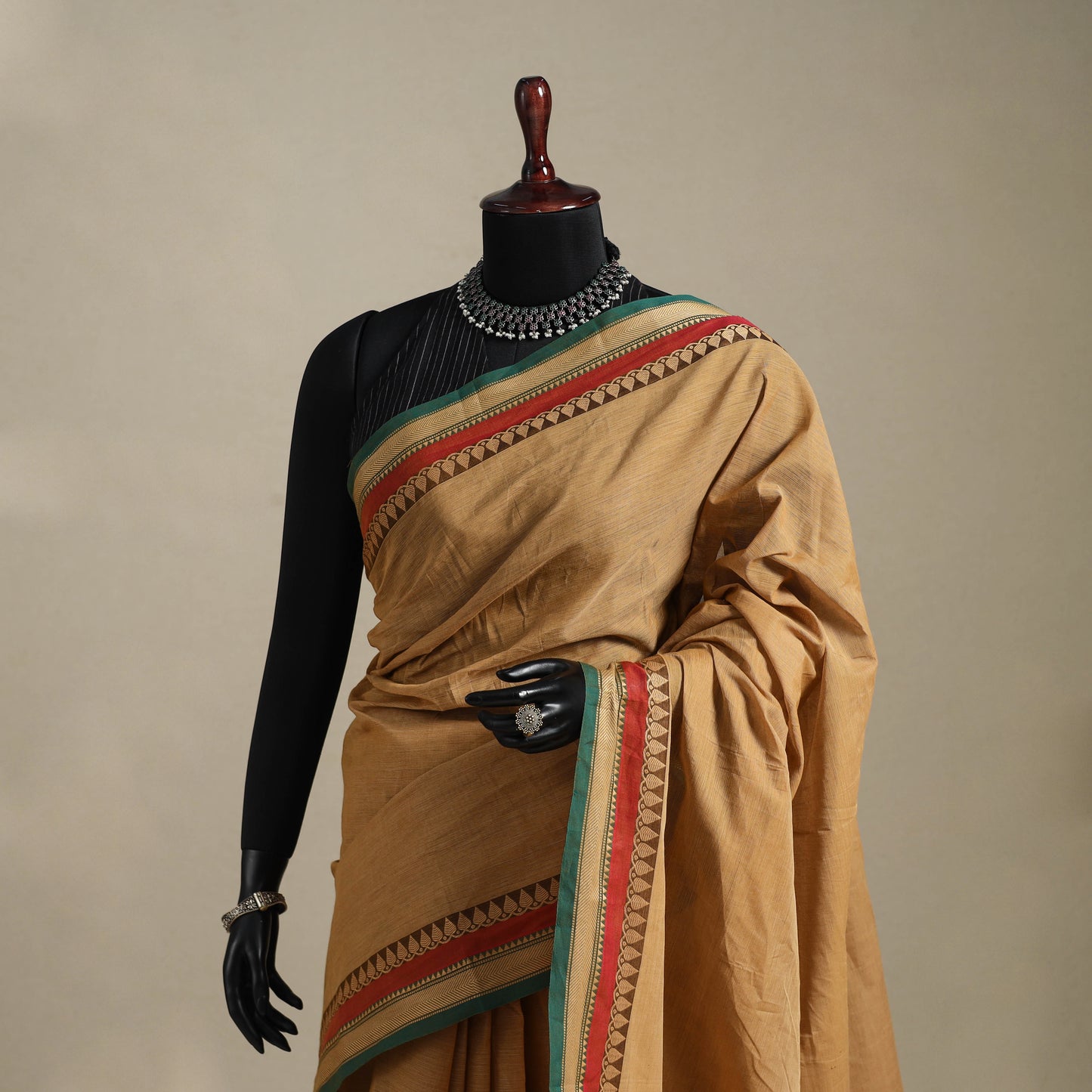 Beige - kandangi chettinad cotton saree with border 16