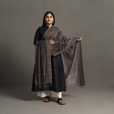 Brown - Handloom Silk Cotton Zari Work Maheshwari Dupatta 01