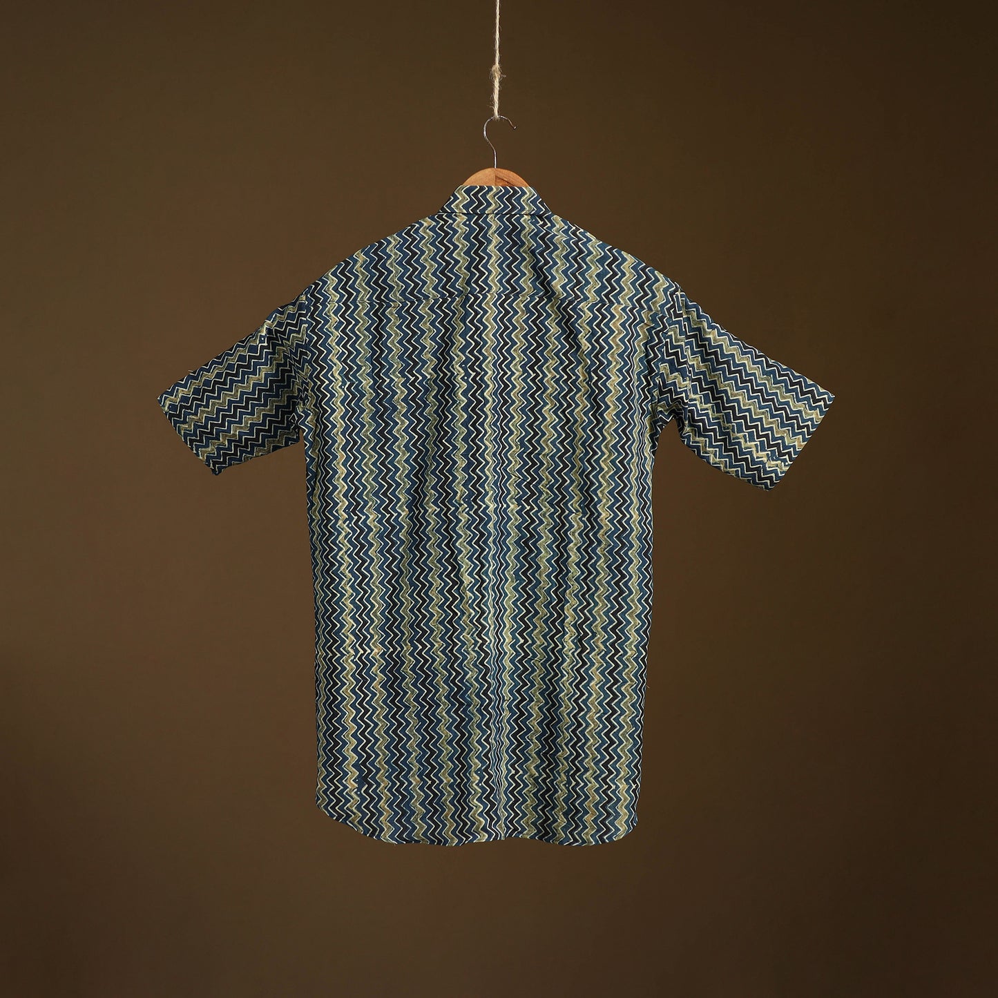 Natural Dyed Hand Block Print Cotton Men Half Sleeve Ajrakh Shirt 03