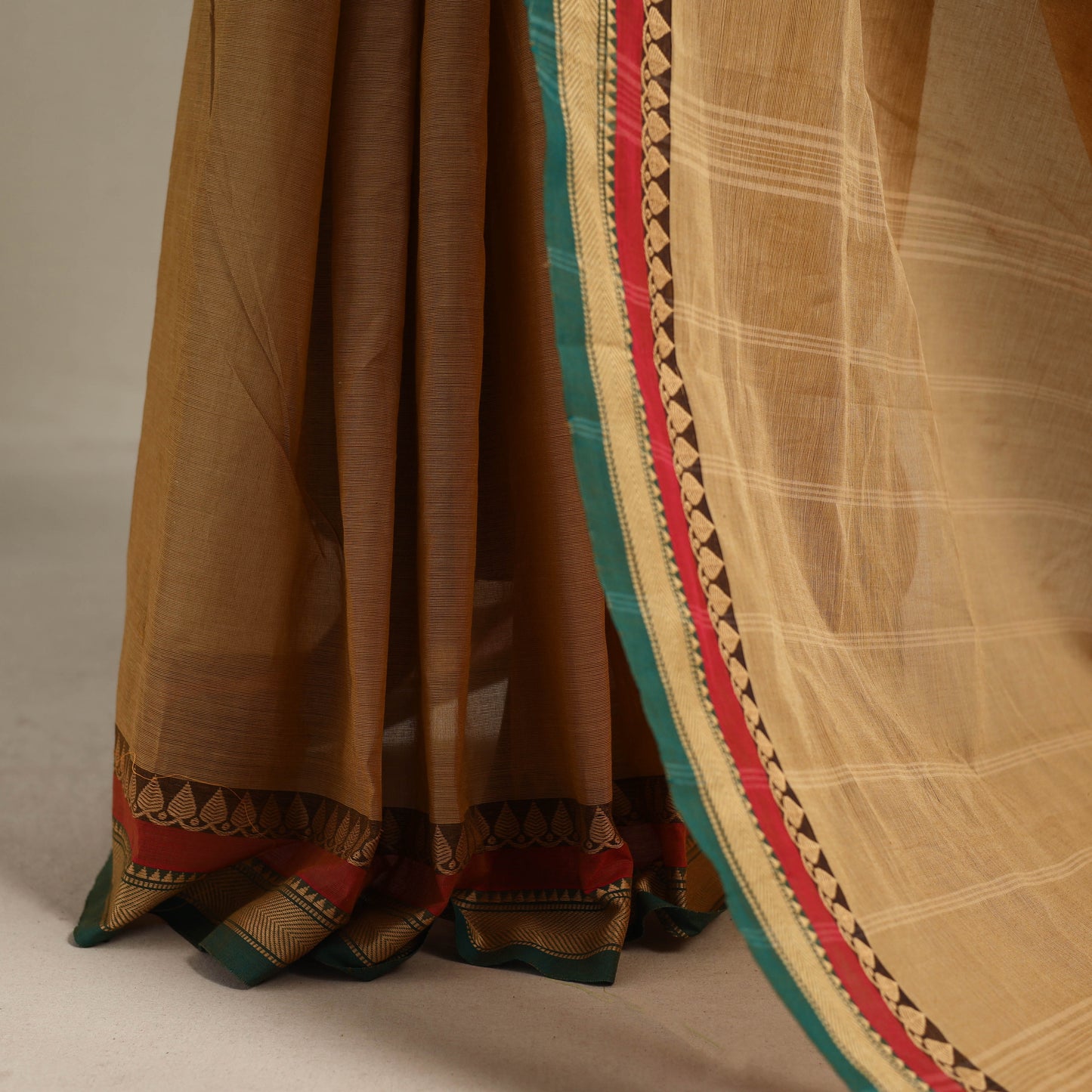 Beige - kandangi chettinad cotton saree with border 16