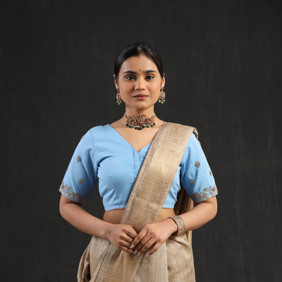 Buy Blue Zardozi Hand Embroidery Cotton Blouse Online