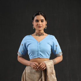 Buy Blue Zardozi Hand Embroidery Cotton Blouse Online