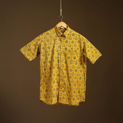 Natural Dyed Hand Block Print Cotton Men Half Sleeve Ajrakh Shirt 09