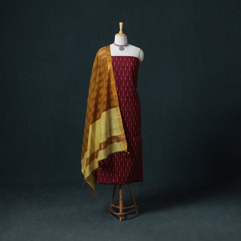 Pochampally Ikat Cotton Unstitched Dress Material: Kurta & Dupatta 27