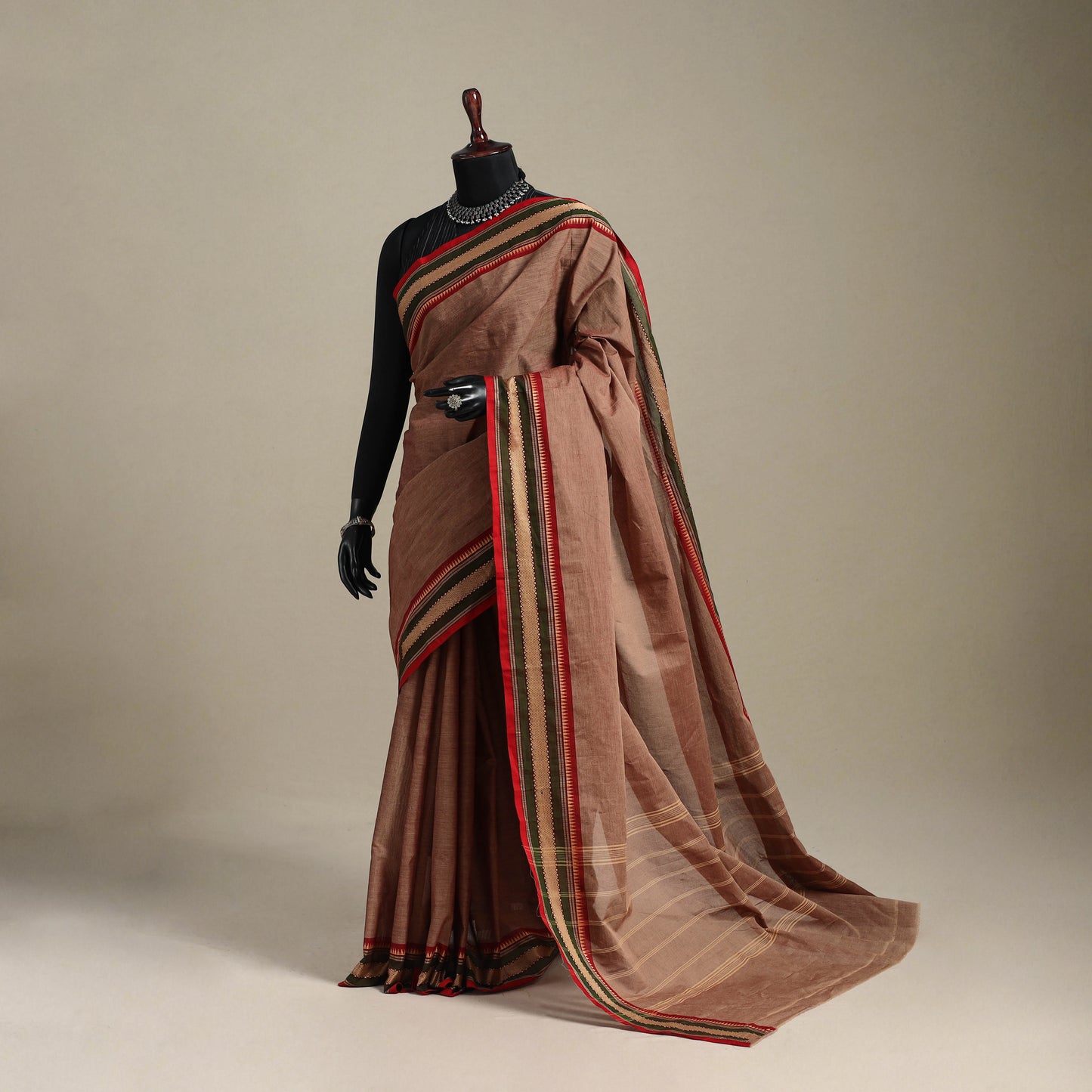 Brown - kandangi chettinad cotton saree with border 17