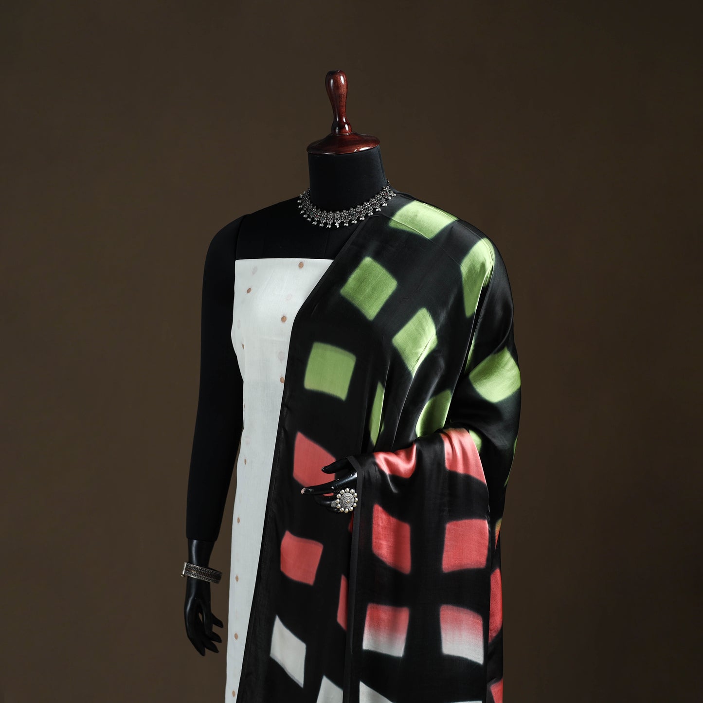 Multicolor - Shibori Clamp Dyed Modal Silk Dupatta with Zari Border 22