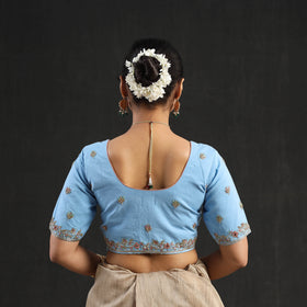 Buy Blue Zardozi Hand Embroidery Cotton Blouse Online