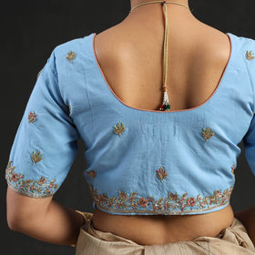 Buy Blue Zardozi Hand Embroidery Cotton Blouse Online