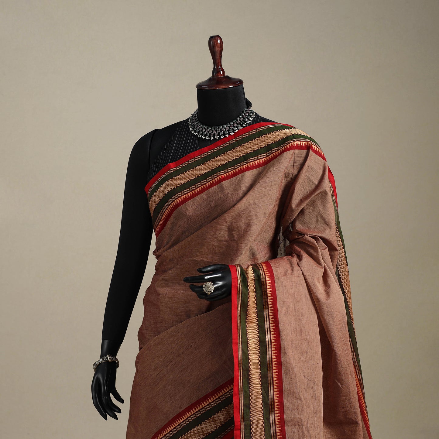 Brown - kandangi chettinad cotton saree with border 17