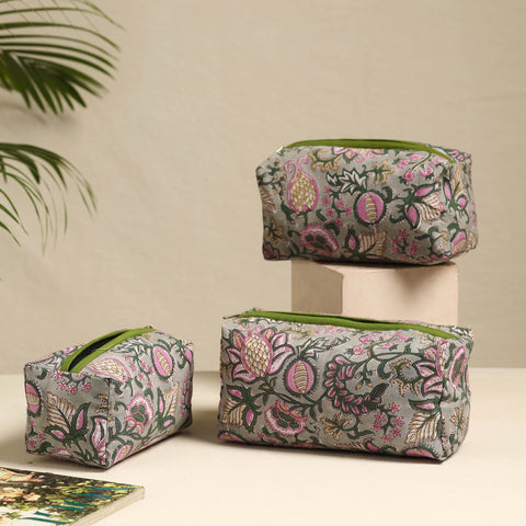 Green - Handmade Cotton Toiletry Bags (Set of 3) 10