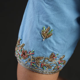 Buy Blue Zardozi Hand Embroidery Cotton Blouse Online