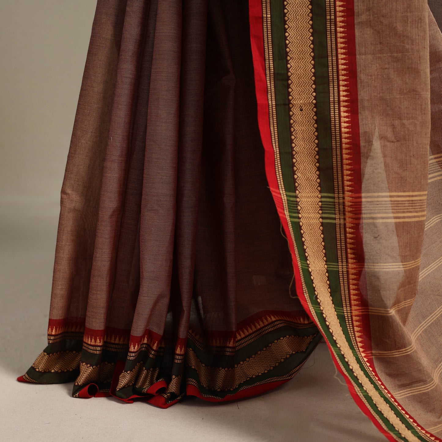 Brown - kandangi chettinad cotton saree with border 17