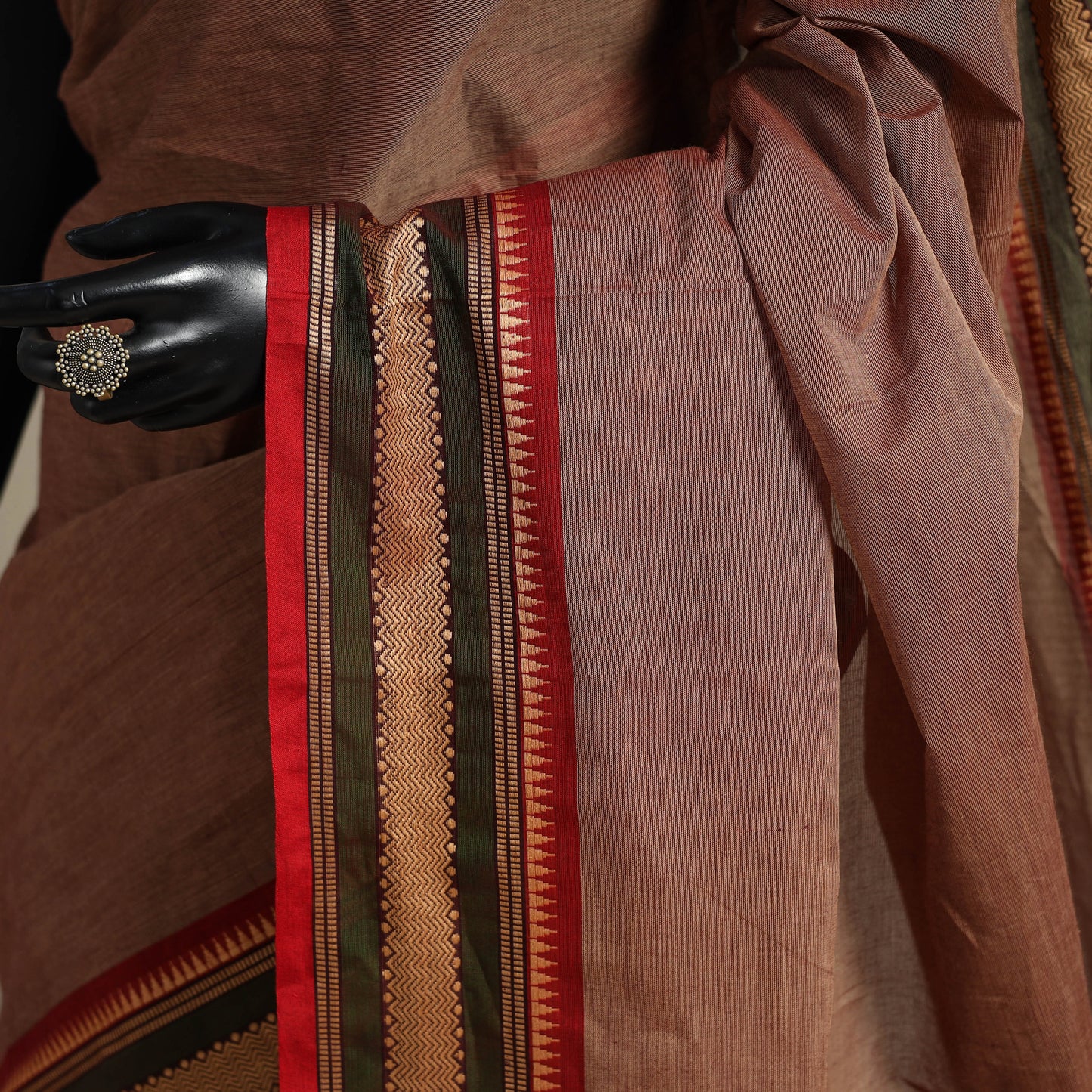 Brown - kandangi chettinad cotton saree with border 17
