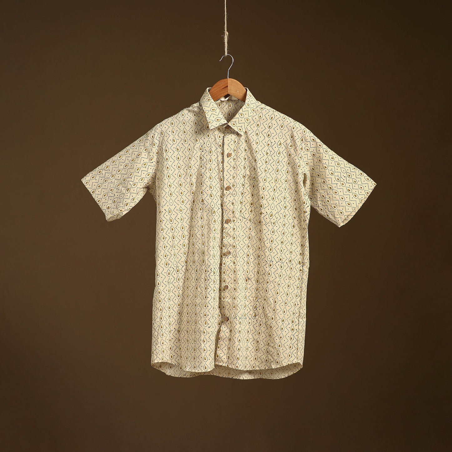 Natural Dyed Hand Block Print Cotton Men Half Sleeve Ajrakh Shirt 05