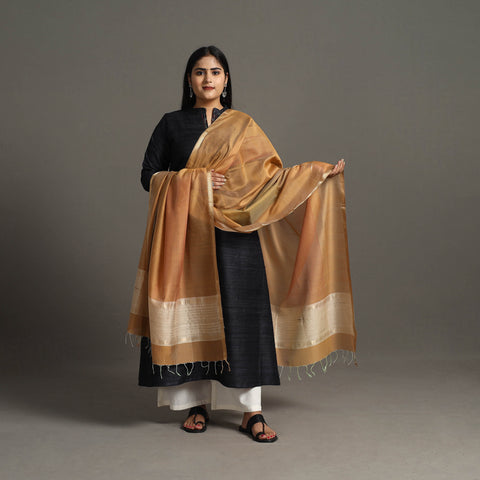 Brown - Handloom Silk Cotton Zari Work Maheshwari Dupatta 41