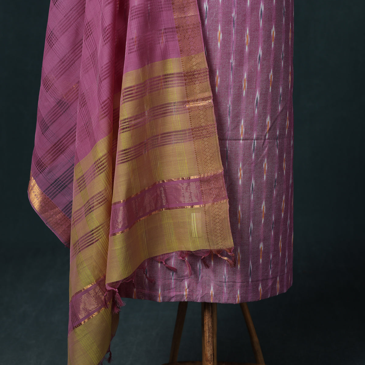 Pochampally Ikat Cotton Unstitched Dress Material: Kurta & Dupatta 28