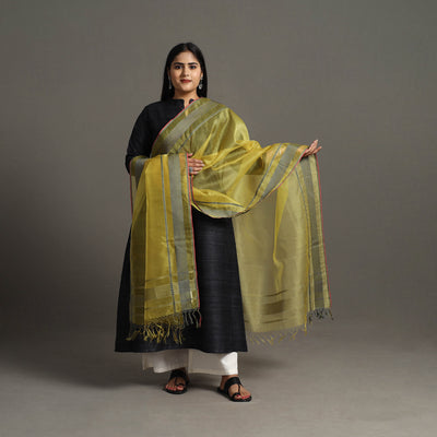 Yellow - handloom silk cotton maheshwari dupatta 42