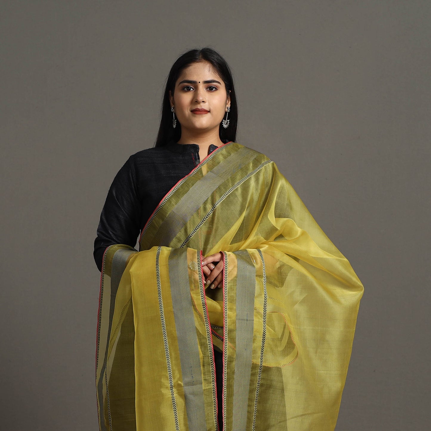 Yellow - handloom silk cotton maheshwari dupatta 42