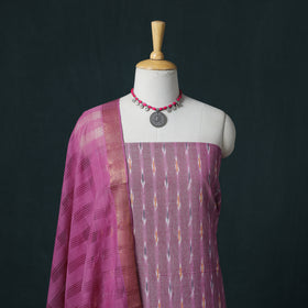 Pochampally Ikat Cotton Unstitched Dress Material: Kurta & Dupatta 29