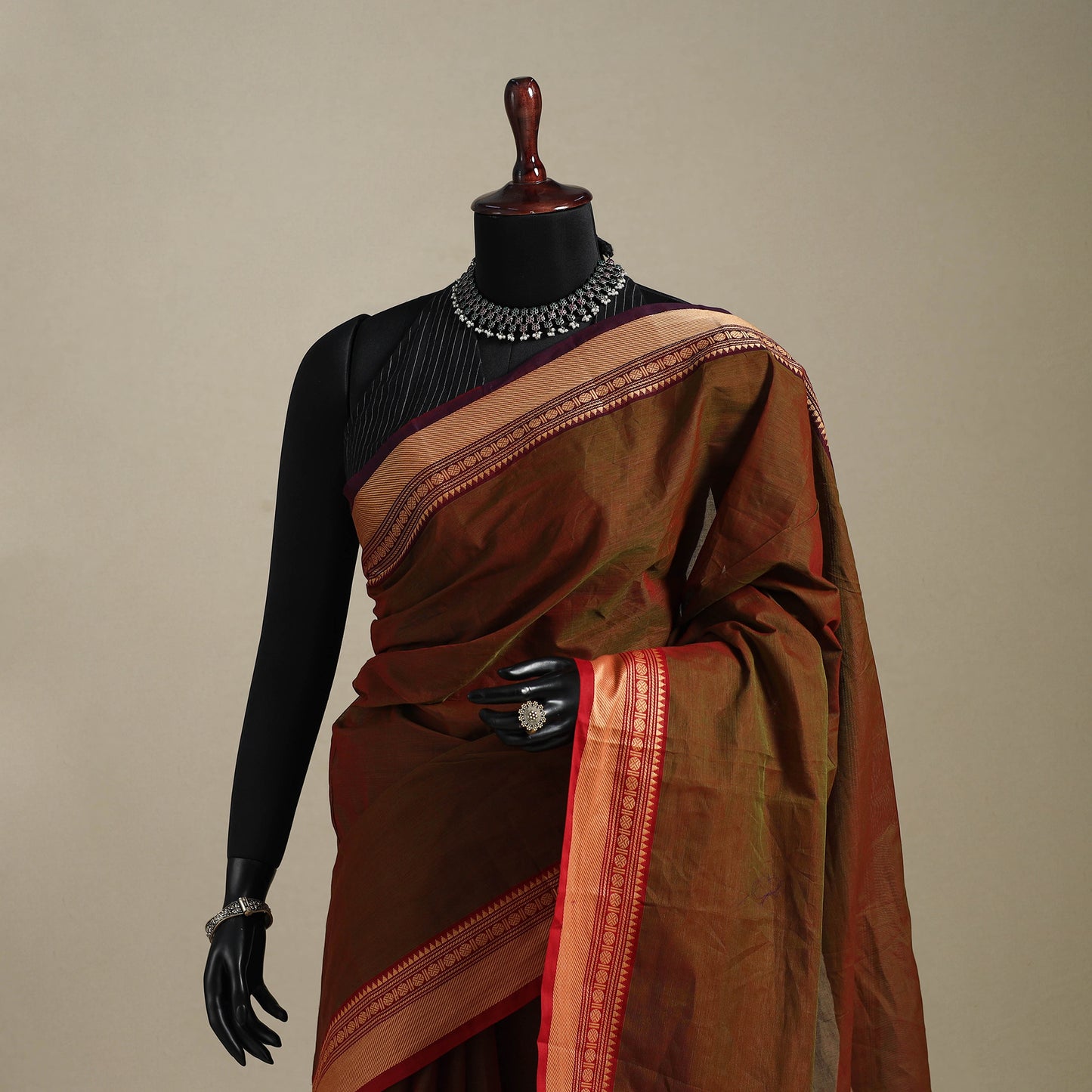 Brown - kandangi chettinad cotton saree with border 19
