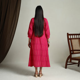Buy Pink Flared Cotton Pochampally Ikat Dress