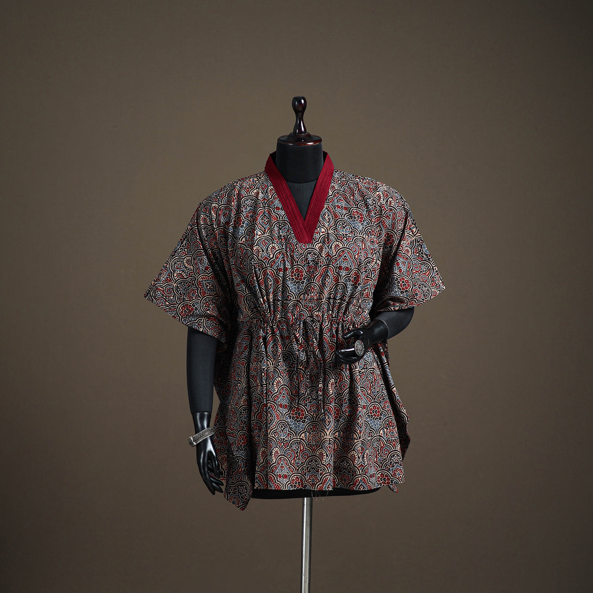 Ajrakh Hand Block Print Natural Dyed Cotton Short Kaftan 56