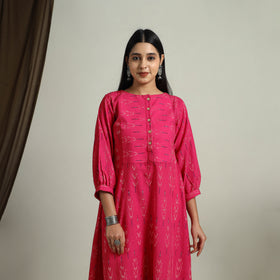 Buy Pink Flared Cotton Pochampally Ikat Dress