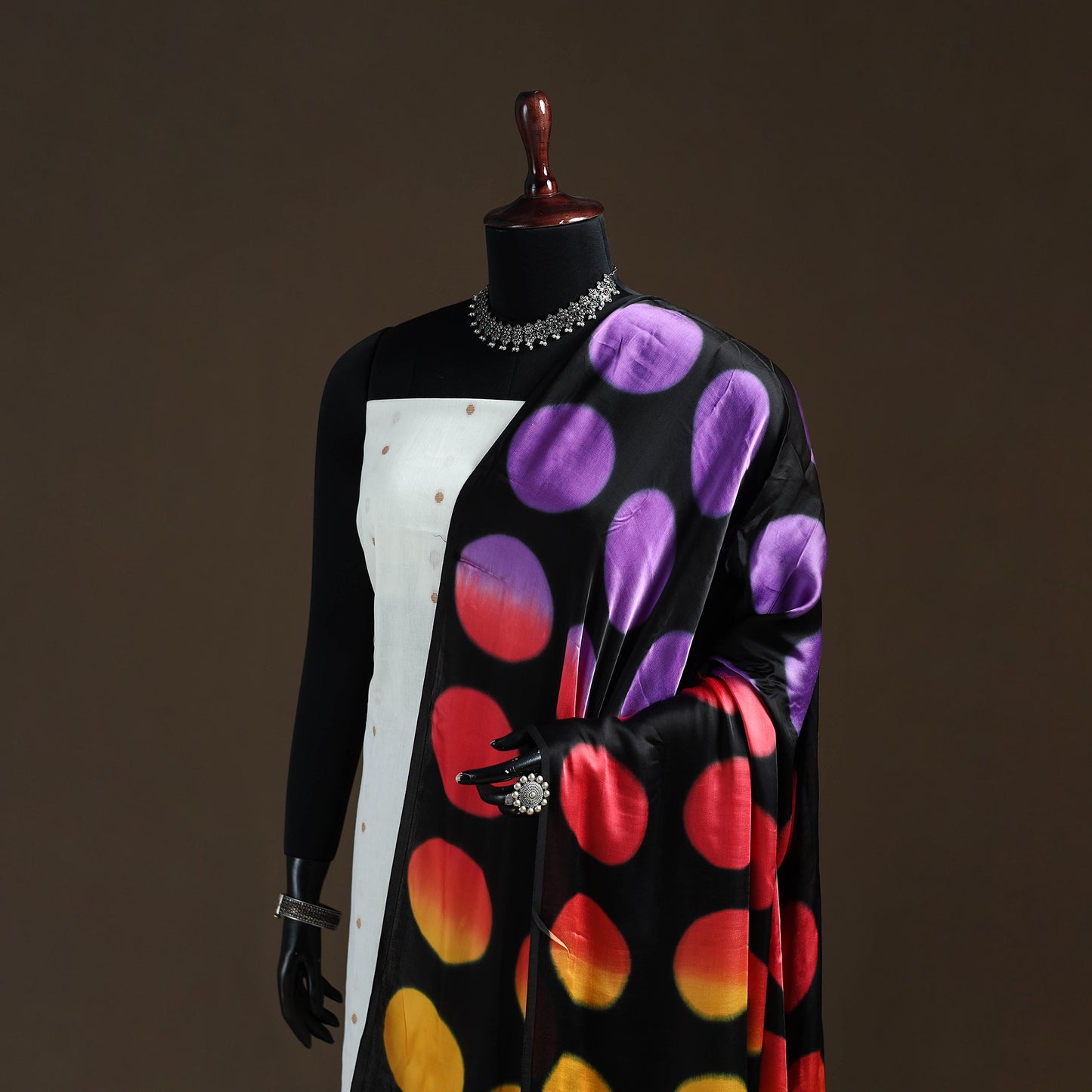Multicolor - Shibori Clamp Dyed Modal Silk Dupatta with Zari Border 25