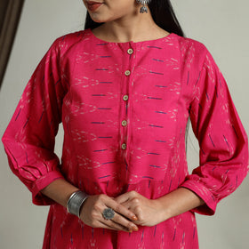 Buy Pink Flared Cotton Pochampally Ikat Dress
