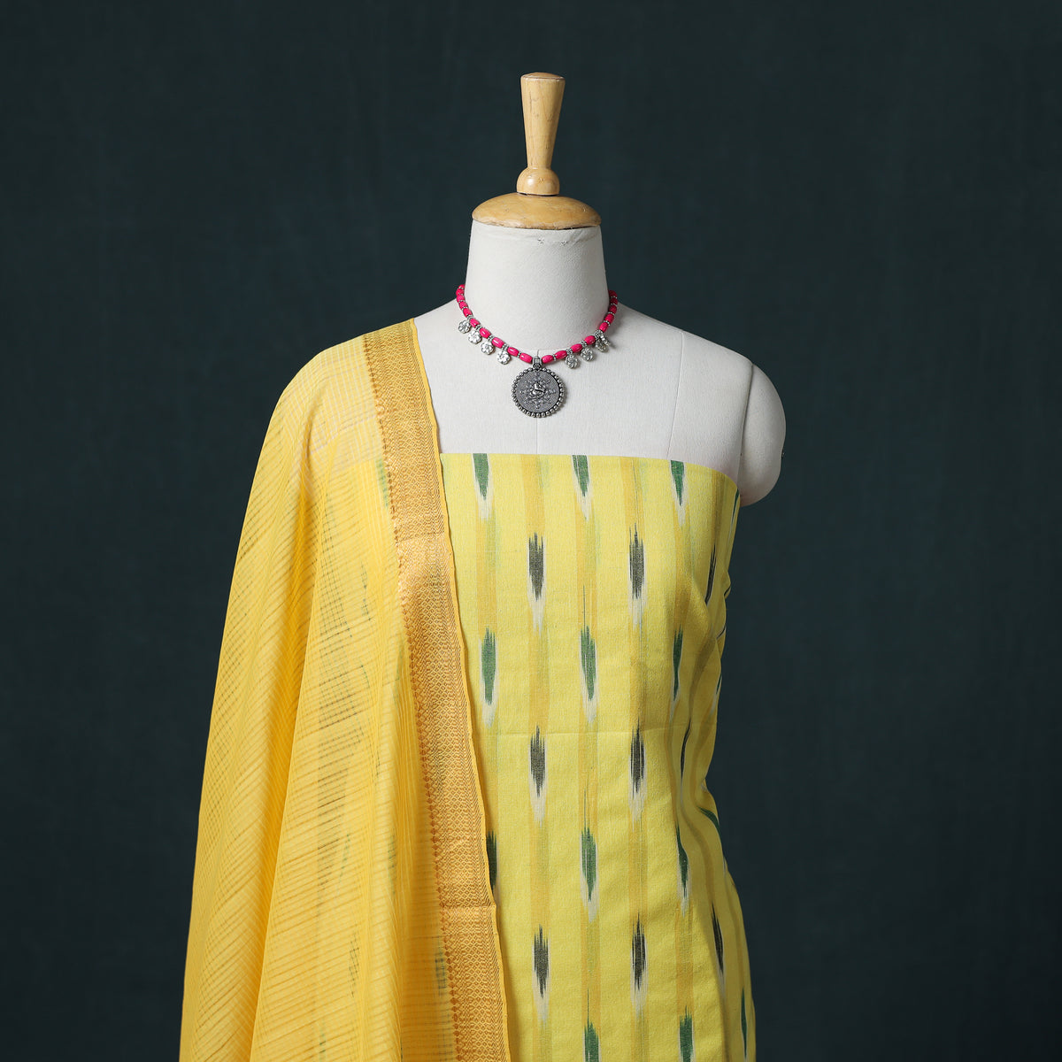 Pochampally Ikat Cotton Unstitched Dress Material: Kurta & Dupatta 30