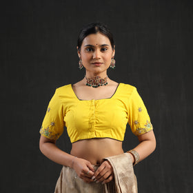Buy Yellow Zardozi Hand Embroidery Cotton Blouse Online