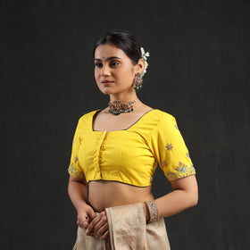 Buy Yellow Zardozi Hand Embroidery Cotton Blouse Online