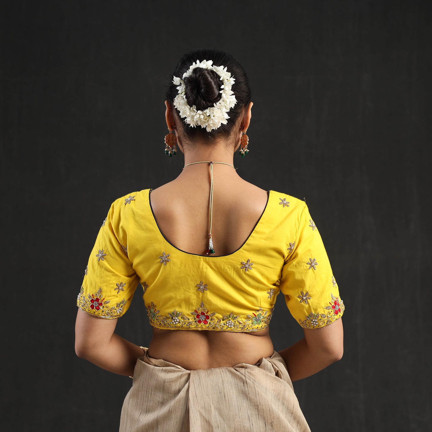 Buy Yellow Zardozi Hand Embroidery Cotton Blouse Online
