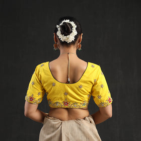 Buy Yellow Zardozi Hand Embroidery Cotton Blouse Online