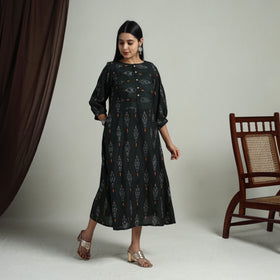 Buy Green Flared Cotton Pochampally Ikat Dress