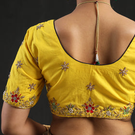 Buy Yellow Zardozi Hand Embroidery Cotton Blouse Online