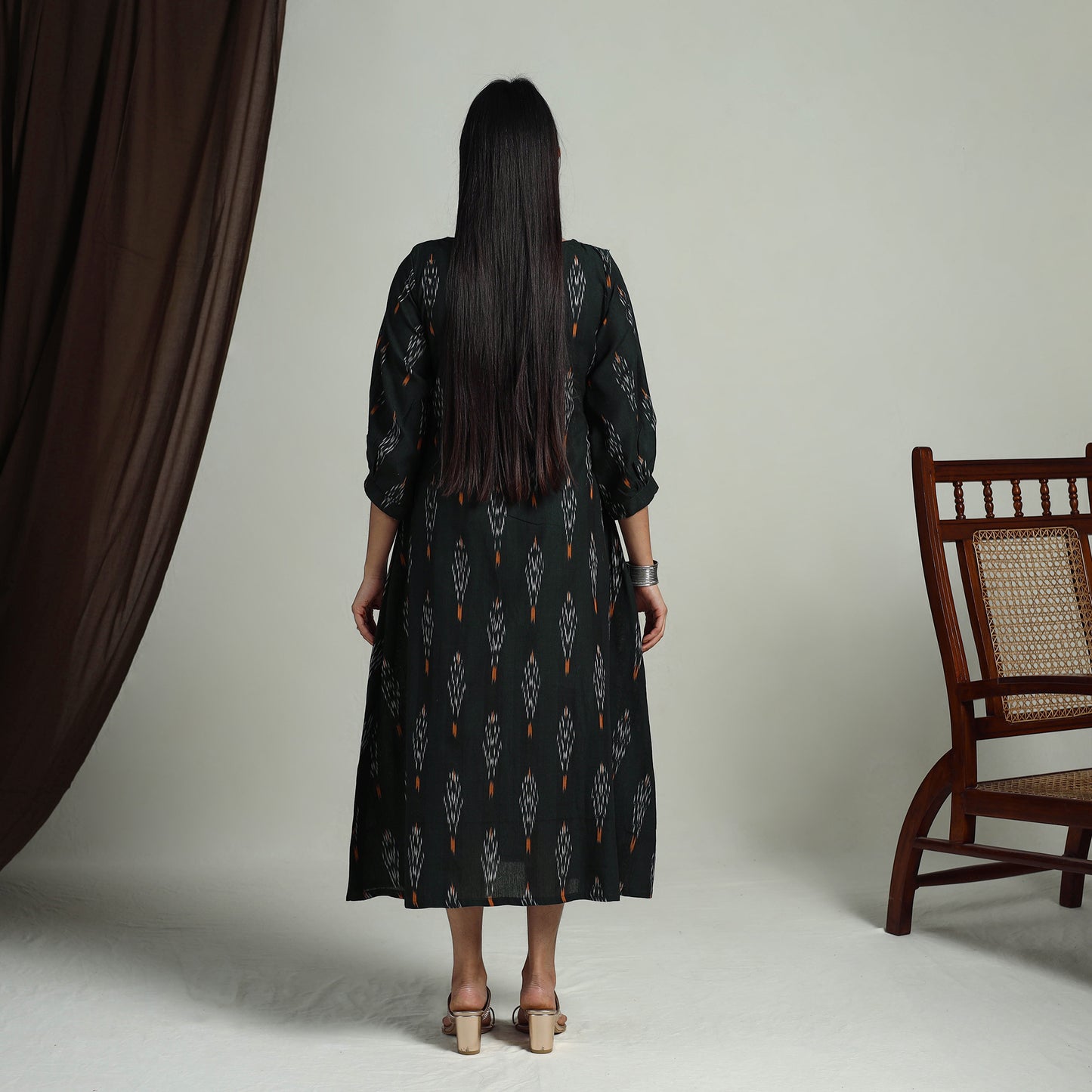 Buy Green Flared Cotton Pochampally Ikat Dress
