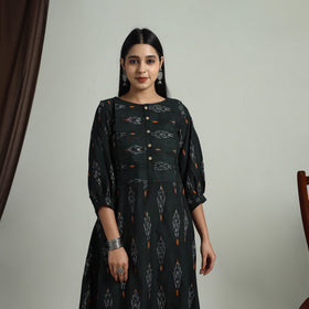 Buy Green Flared Cotton Pochampally Ikat Dress