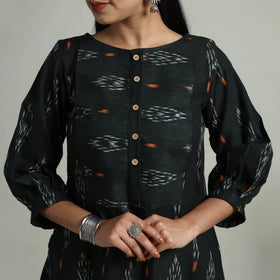 Buy Green Flared Cotton Pochampally Ikat Dress