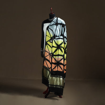 Multicolor - Shibori Clamp Dyed Modal Silk Dupatta with Zari Border 30