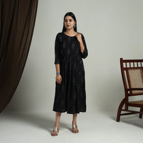 Buy Black Flared Cotton Pochampally Ikat Dress