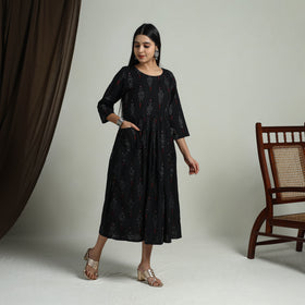 Buy Black Flared Cotton Pochampally Ikat Dress