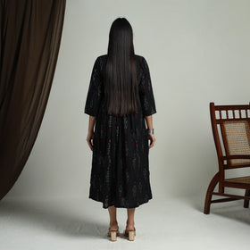 Buy Black Flared Cotton Pochampally Ikat Dress