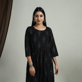 Buy Black Flared Cotton Pochampally Ikat Dress