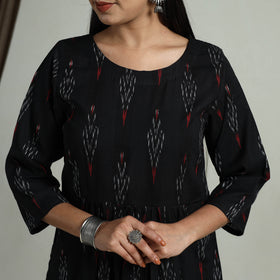 Buy Black Flared Cotton Pochampally Ikat Dress