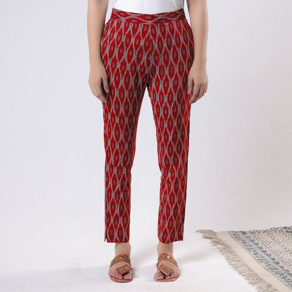 Brown - Pochampally Ikat Cotton Tapered Casual Pant for Women