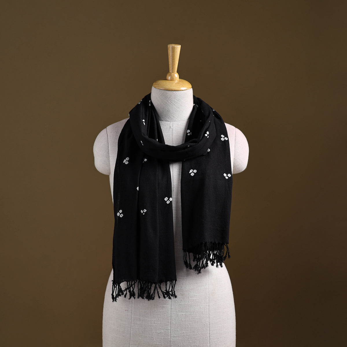 Kutch Handwoven Organic Kala Cotton Bandhani Stole 35